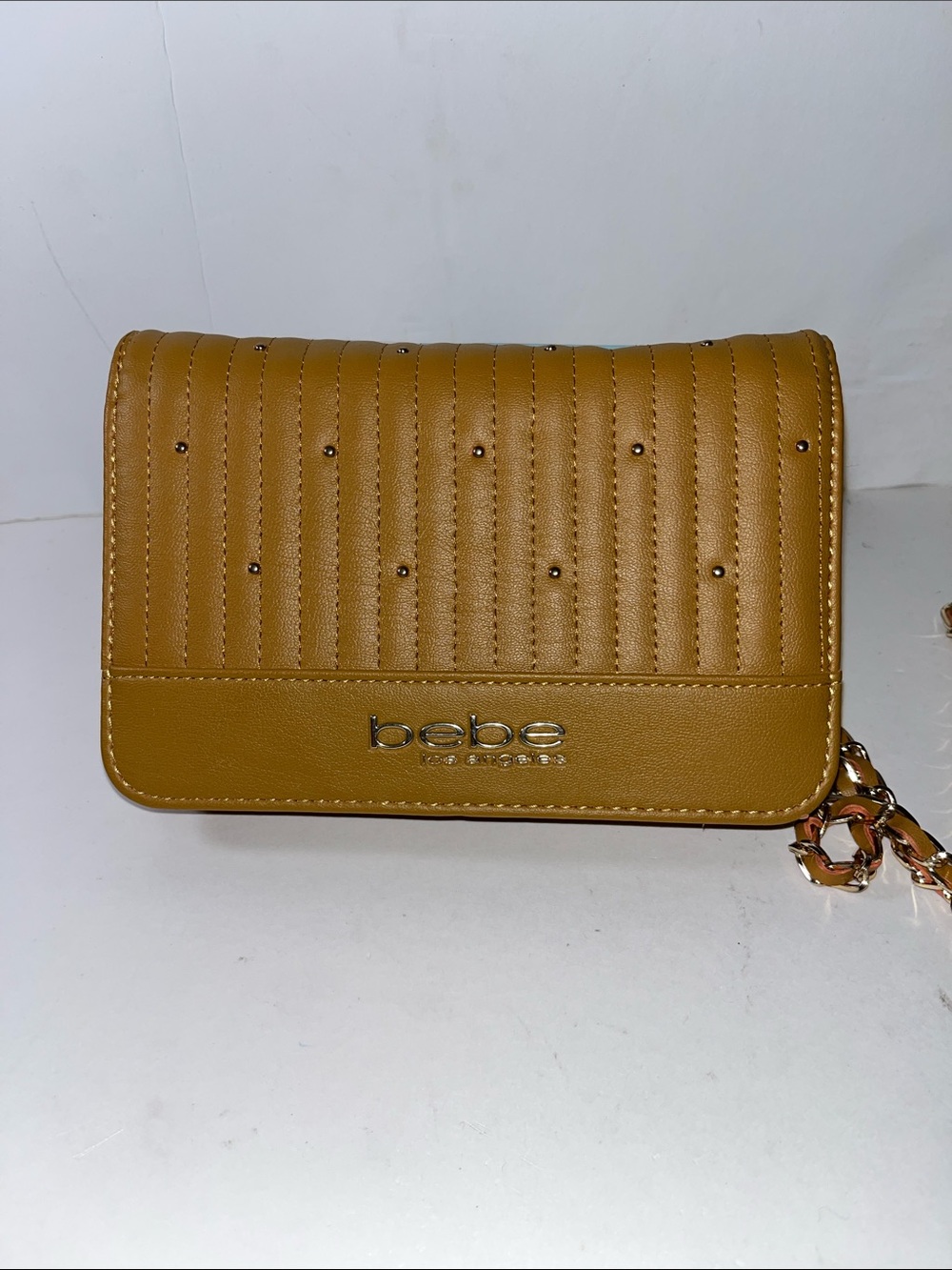 bebe Quilted Chain Shoulder Bag - Mustard Yellow